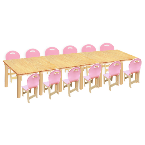 고무나무 6조각 12인 사각 책상의자세트(분홍 파스텔 의자)