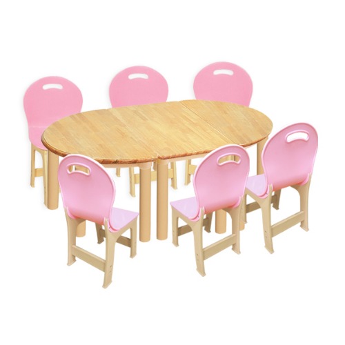 고무나무 3조각 6인  책상의자세트(분홍 파스텔 의자)