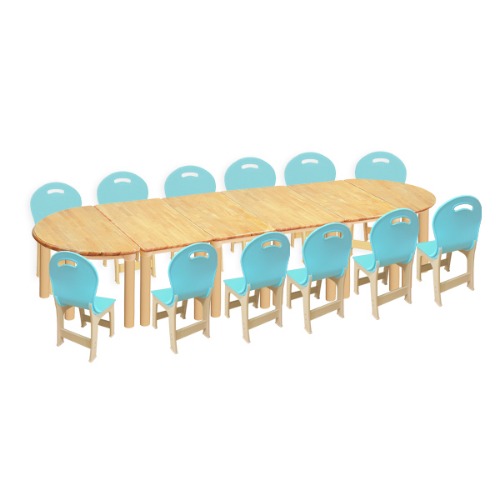 고무나무 6조각 12인  책상의자세트(옥색 파스텔 의자)