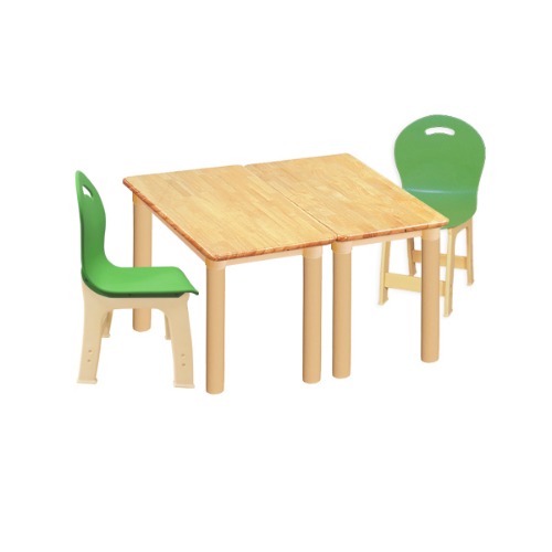 고무나무 2조각 2인 사각 책상의자세트(초록 파스텔 의자)