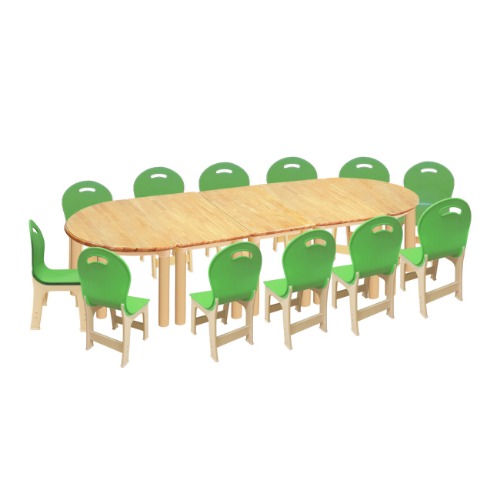 고무나무 5조각 12인  책상의자세트(초록 파스텔 의자)