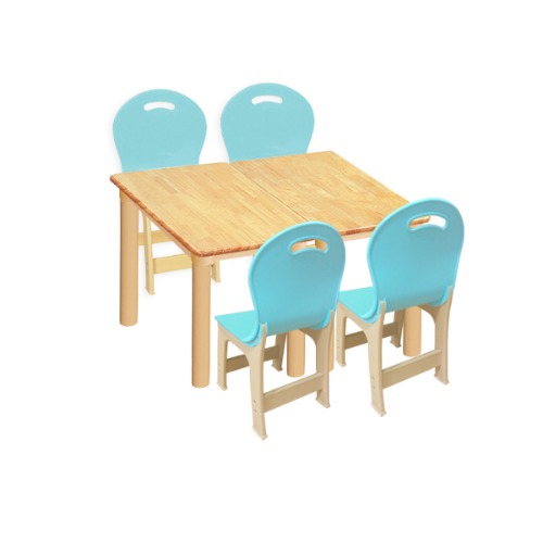 고무나무 2조각 4인 사각 책상의자세트(옥색 파스텔 의자)