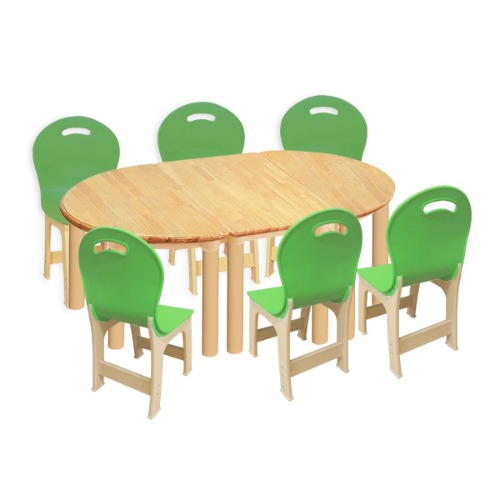 고무나무 3조각 6인  책상의자세트(초록 파스텔 의자)
