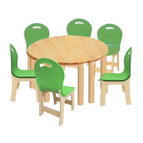 고무나무 2조각 6인  책상의자세트(초록 파스텔 의자)