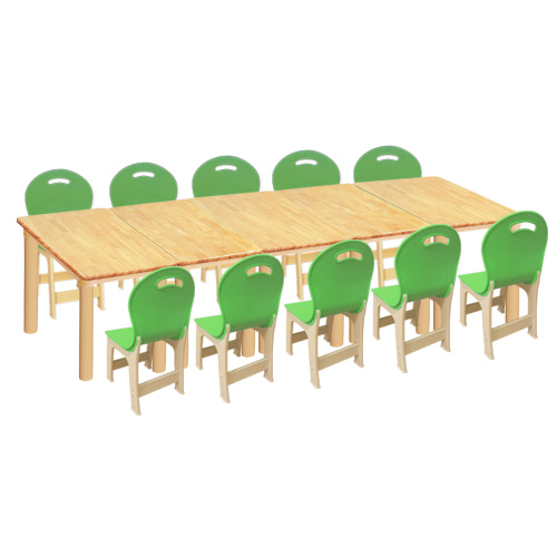 고무나무 5조각 10인 사각 책상의자세트(초록 파스텔 의자)