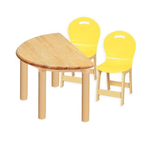 고무나무 1조각 2인  책상의자세트(노랑 파스텔 의자)