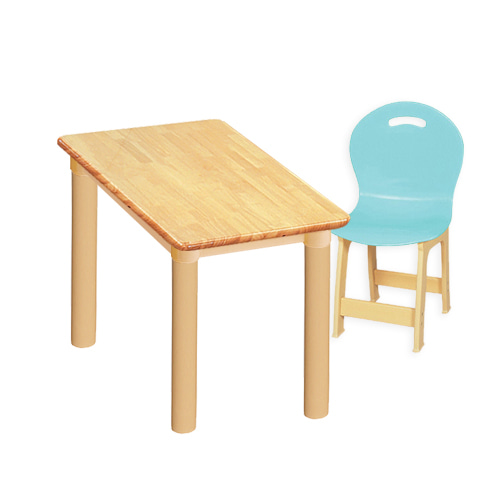 고무나무 1조각 1인 사각 책상의자세트(옥색 파스텔 의자)