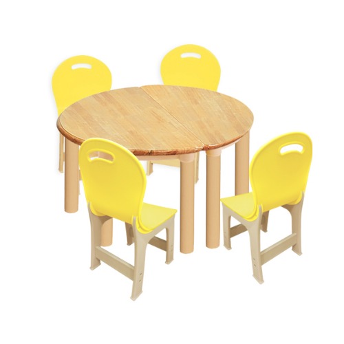 고무나무 2조각 4인   책상의자세트(노랑 파스텔 의자)