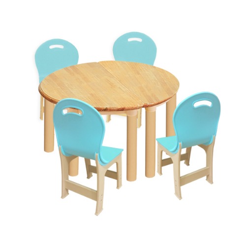 고무나무 2조각 4인   책상의자세트(옥색 파스텔 의자)
