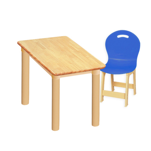 고무나무 1조각 1인 사각 책상의자세트(파랑 파스텔 의자)