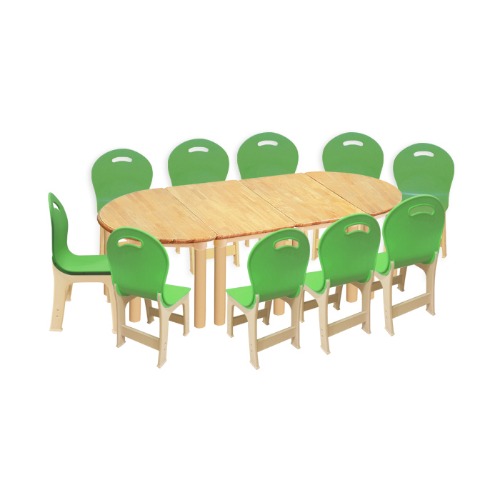 고무나무 4조각 10인 책상의자세트(초록 파스텔 의자)
