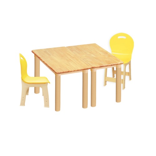 고무나무 2조각 2인 사각 책상의자세트(노랑 파스텔 의자)