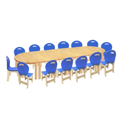 고무나무 6조각 14인  책상의자세트(파랑 파스텔 의자)