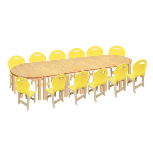 고무나무 6조각 12인  책상의자세트(노랑 파스텔 의자)