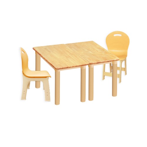 고무나무 2조각 2인 사각 책상의자세트(비취 파스텔 의자)