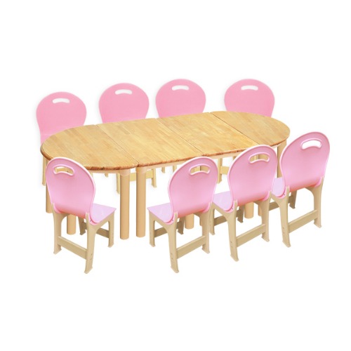 고무나무 4조각 8인 책상의자세트(분홍 파스텔 의자)