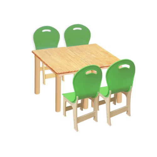 고무나무 2조각 4인 사각 책상의자세트(초록 파스텔 의자)