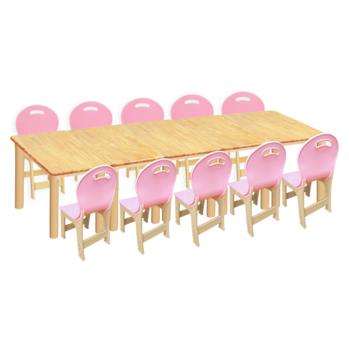 고무나무 5조각 10인 사각 책상의자세트(분홍 파스텔 의자)