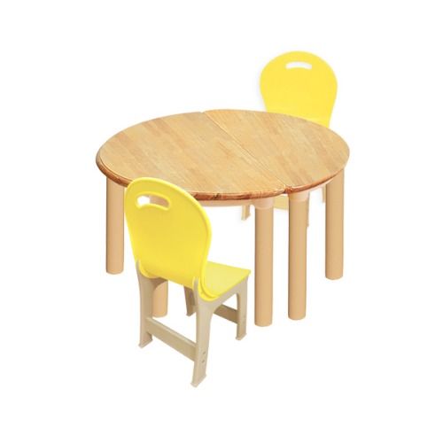 고무나무 2조각 2인  책상의자세트(노랑 파스텔 의자)