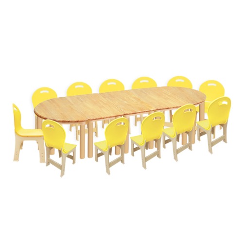 고무나무 5조각 12인  책상의자세트(노랑 파스텔 의자)