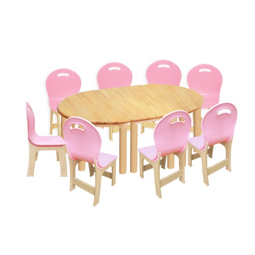 고무나무 3조각 8인  책상의자세트(분홍 파스텔 의자)