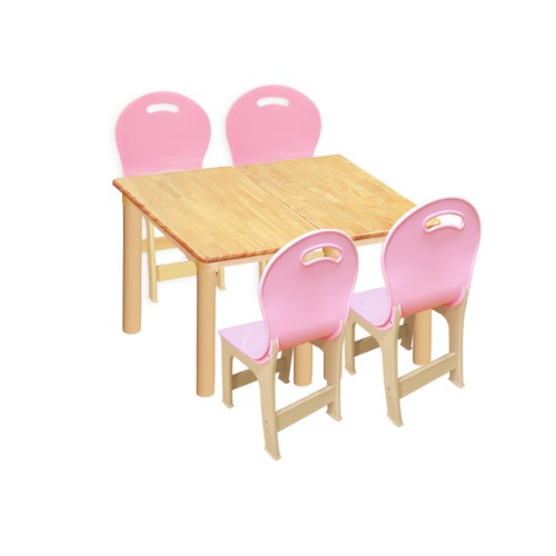고무나무 2조각 4인 사각 책상의자세트(분홍 파스텔 의자)