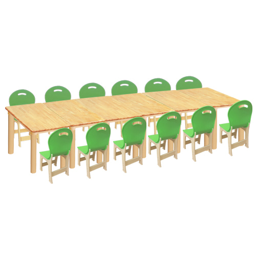 고무나무 6조각 12인 사각 책상의자세트(초록 파스텔 의자)