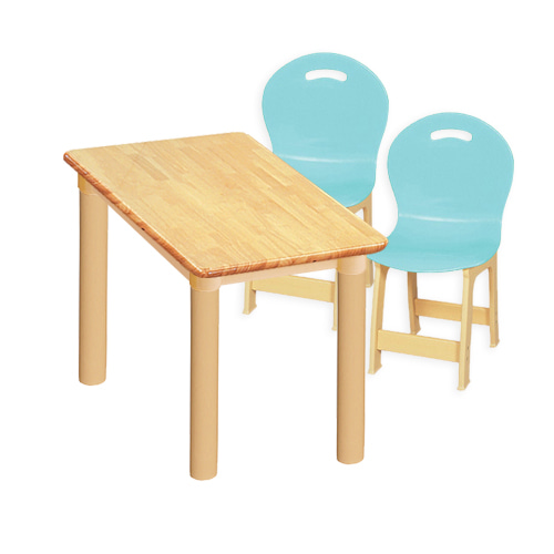 고무나무 1조각 2인  사각 책상의자세트(옥색 파스텔 의자)