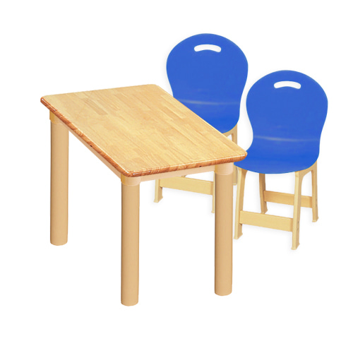 고무나무 1조각 2인  사각 책상의자세트(파랑 파스텔 의자)