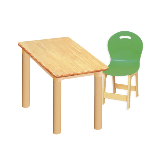 고무나무 1조각 1인 사각 책상의자세트(초록 파스텔 의자)