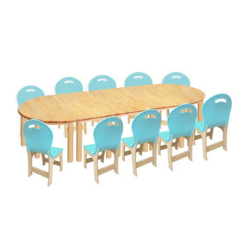고무나무 5조각 10인 책상의자세트(옥색 파스텔 의자)