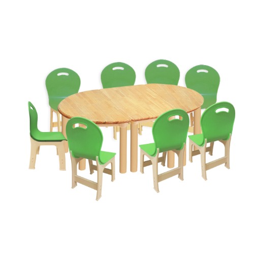 고무나무 3조각 8인  책상의자세트(초록 파스텔 의자)