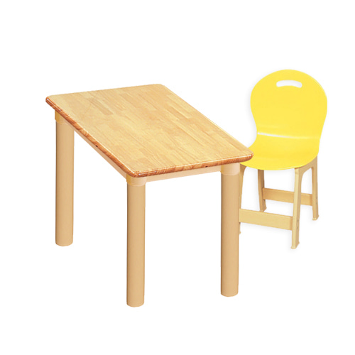 고무나무 1조각 1인 사각 책상의자세트(노랑 파스텔 의자)