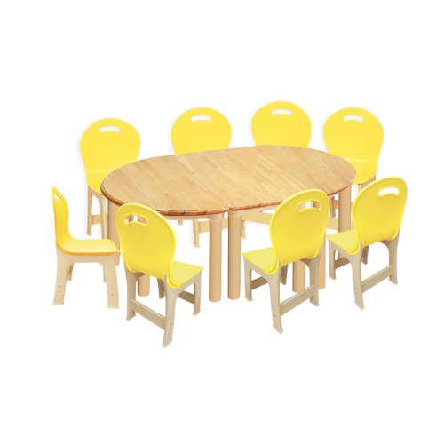 고무나무 3조각 8인  책상의자세트(노랑 파스텔 의자)