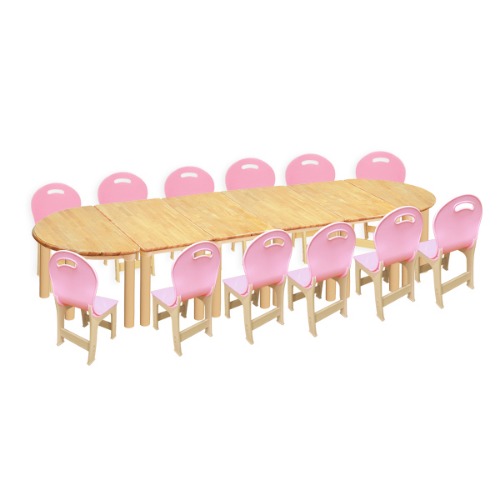 고무나무 6조각 12인  책상의자세트(분홍 파스텔 의자)