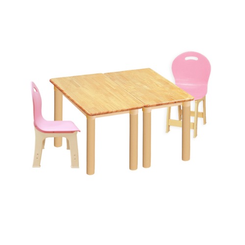 고무나무 2조각 2인 사각 책상의자세트(분홍 파스텔 의자)