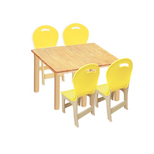 고무나무 2조각 4인 사각 책상의자세트(노랑 파스텔 의자)