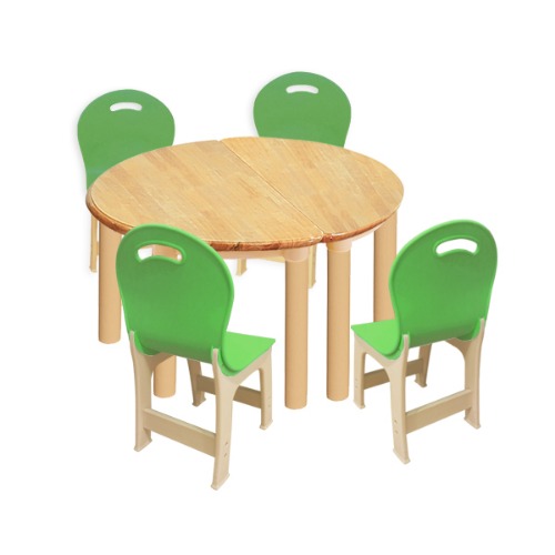 고무나무 2조각 4인   책상의자세트(초록 파스텔 의자)