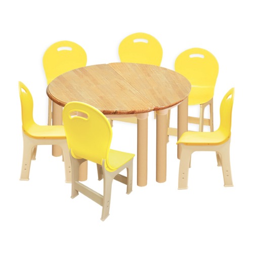 고무나무 2조각 6인   책상의자세트(노랑 파스텔 의자)