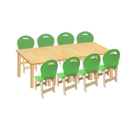 고무나무 4조각 8인 사각 책상의자세트(초록 파스텔 의자)