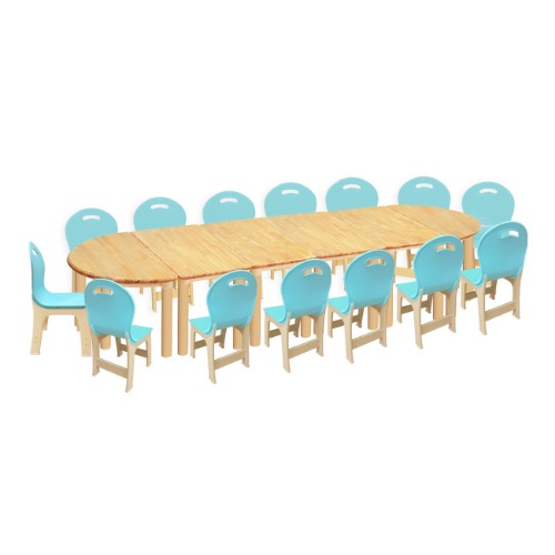 고무나무 6조각 14인  책상의자세트(옥색 파스텔 의자)