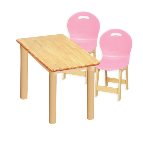 고무나무 1조각 2인  사각 책상의자세트(분홍 파스텔 의자)