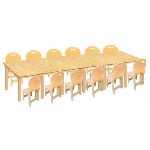 고무나무 6조각 12인 사각 책상의자세트(비취 파스텔 의자)