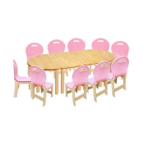 고무나무 4조각 10인 책상의자세트(분홍 파스텔 의자)