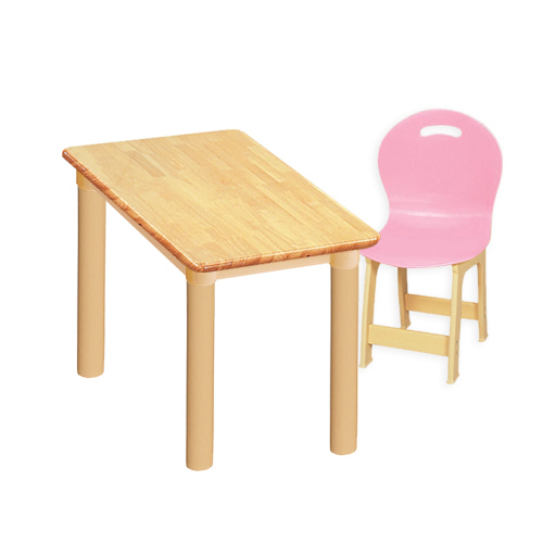고무나무 1조각 1인 사각 책상의자세트(분홍 파스텔 의자)