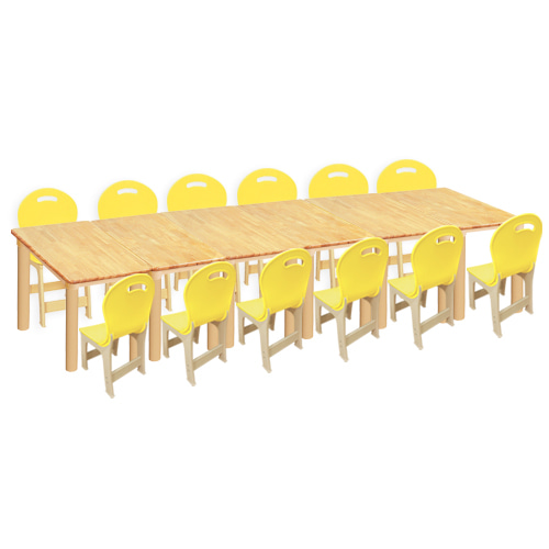 고무나무 6조각 12인 사각 책상의자세트(노랑 파스텔 의자)