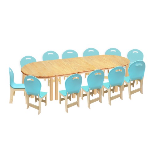 고무나무 5조각 12인  책상의자세트(옥색 파스텔 의자)