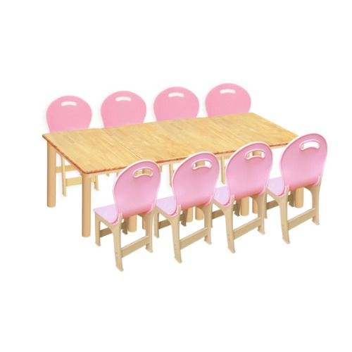고무나무 4조각 8인 사각 책상의자세트(분홍 파스텔 의자)