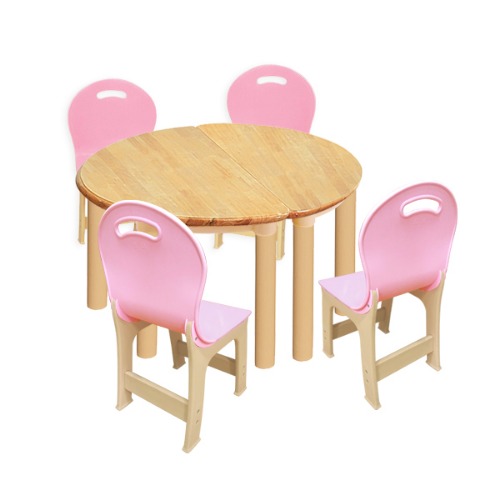 고무나무 2조각 4인   책상의자세트(분홍 파스텔 의자)