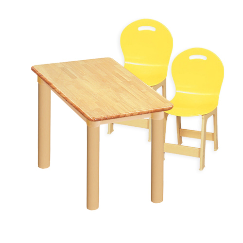 고무나무 1조각 2인  사각 책상의자세트(노랑 파스텔 의자)